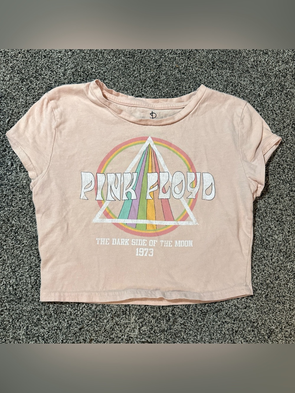 Pink Floyd Dark Side Of The Moon 1973 Crop Top Tee T-Shirt (M) Medium Pink